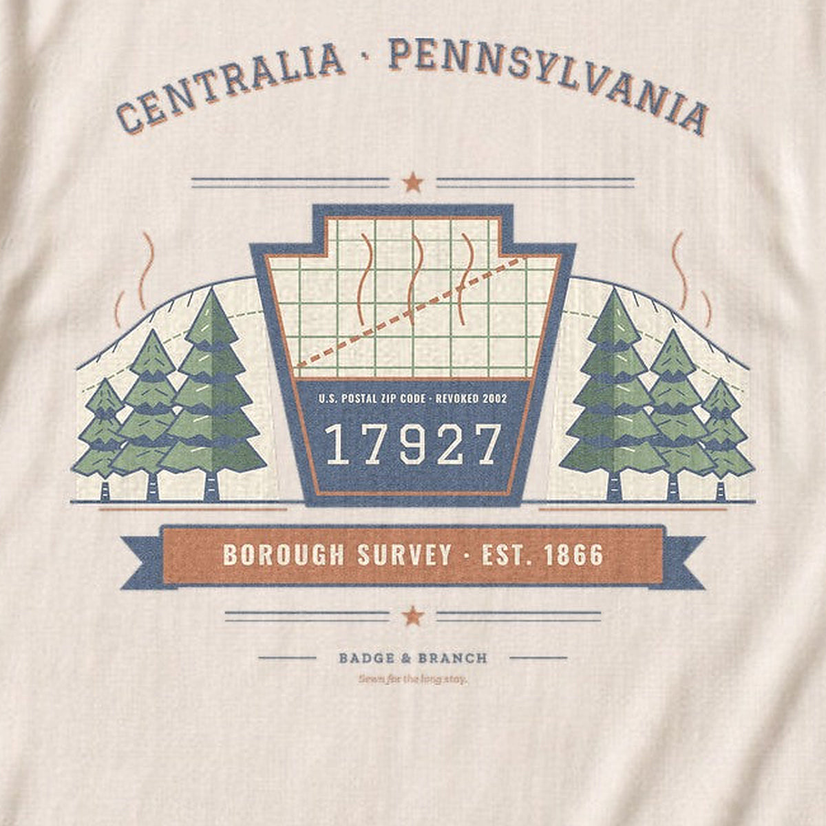 Centralia, PA · 17927 Survey Tee — Zoomed Artwork Detail