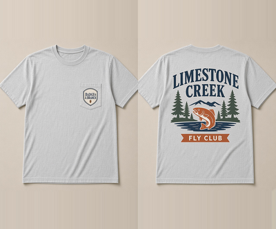 Limestone Creek · Fly Club Tee — Front & Back View