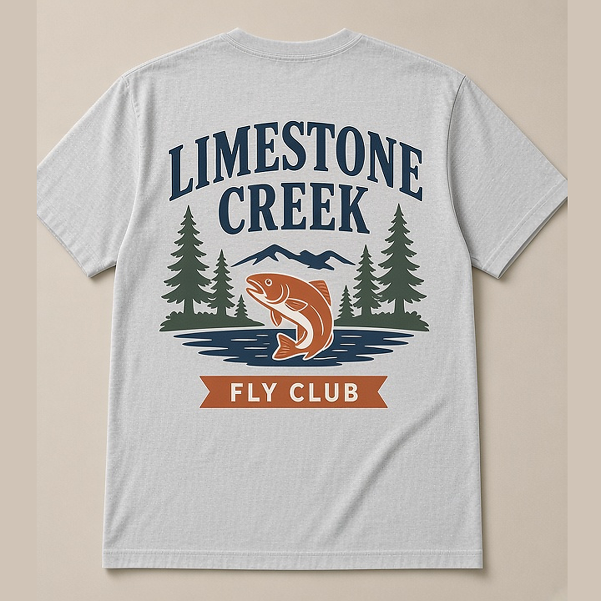 Limestone Creek · Fly Club Tee — Back Badge Mockup