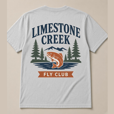 Limestone Creek · Fly Club Tee — Back Badge Mockup