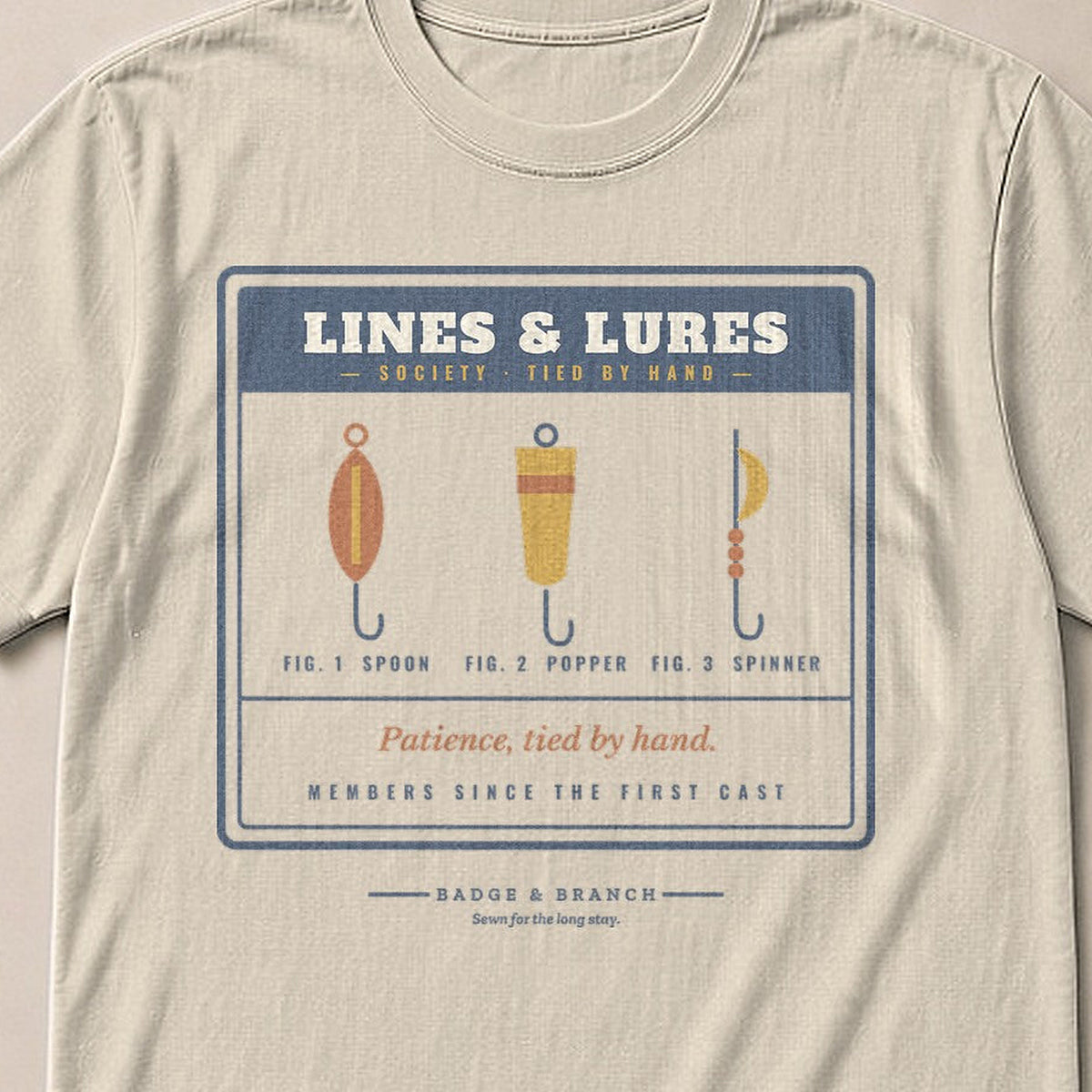 Lines & Lures Society Tee — Collar & Chest View