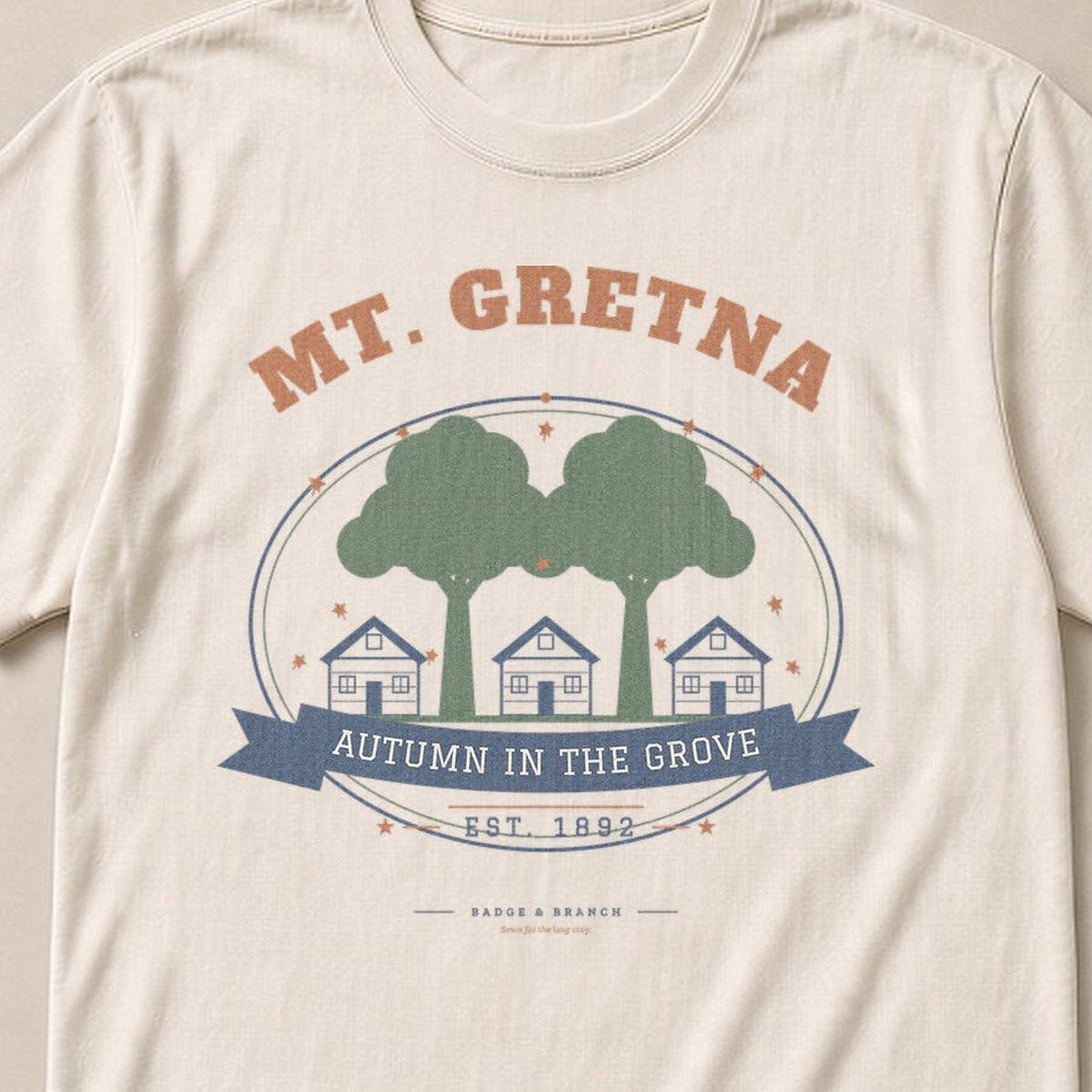 Mt. Gretna · Autumn in the Grove Tee — Collar & Chest View