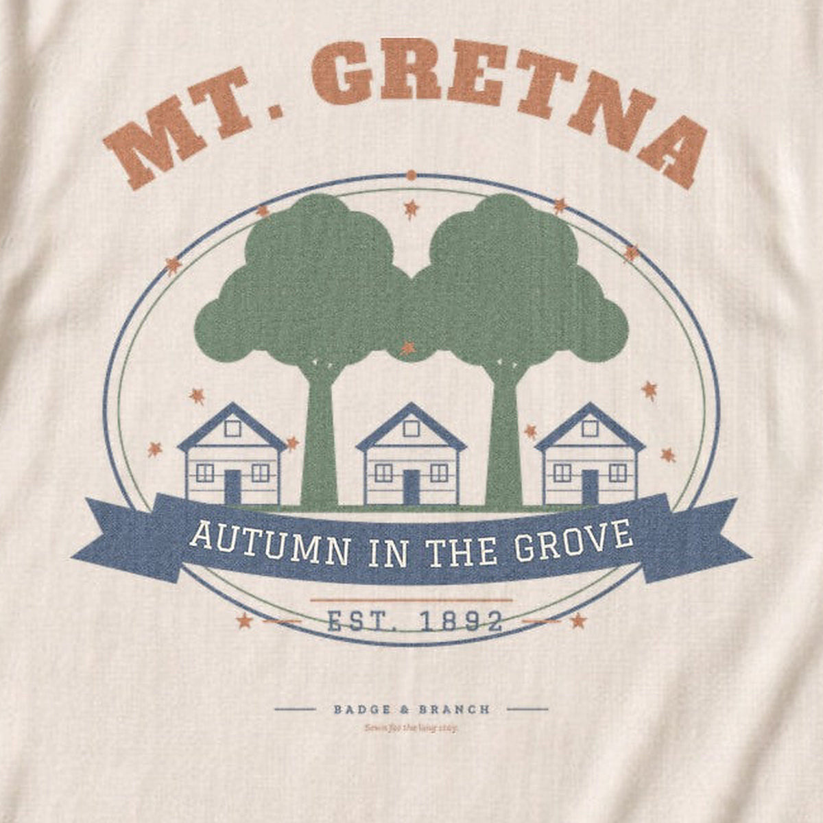 Mt. Gretna · Autumn in the Grove Tee — Zoomed Artwork Detail