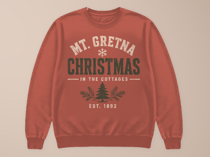 Mt. Gretna · Christmas in the Cottages (Pine Sprig) Crewneck — Faded Red