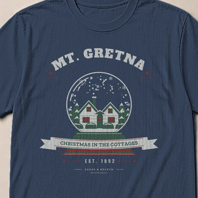 Mt. Gretna · Christmas in the Cottages Tee — Collar & Chest View