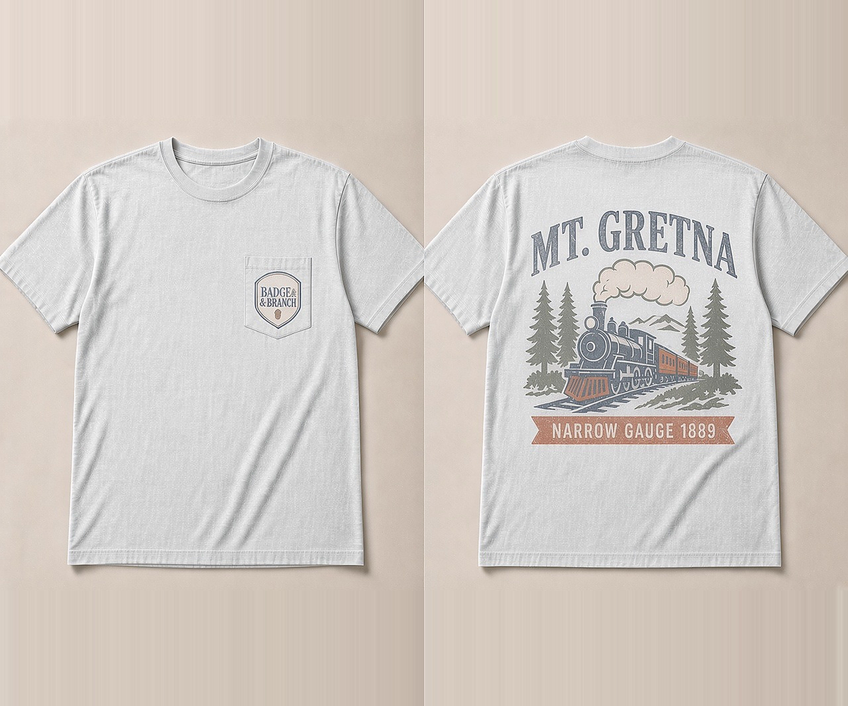 Mt. Gretna · Narrow Gauge 1889 Tee — Front & Back View