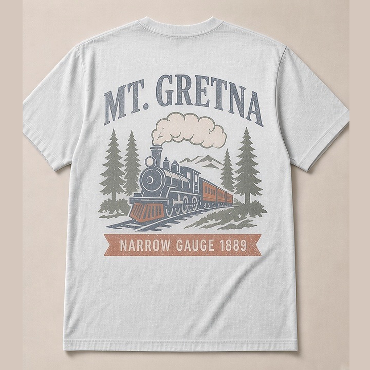 Mt. Gretna · Narrow Gauge 1889 Tee — Back Badge Mockup