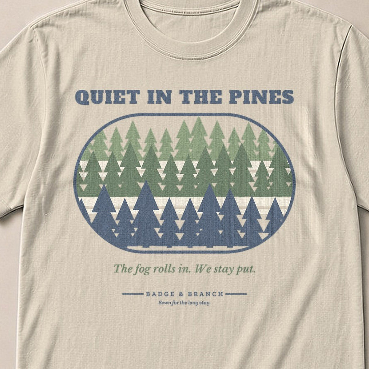 Quiet in the Pines Tee — Collar & Chest View