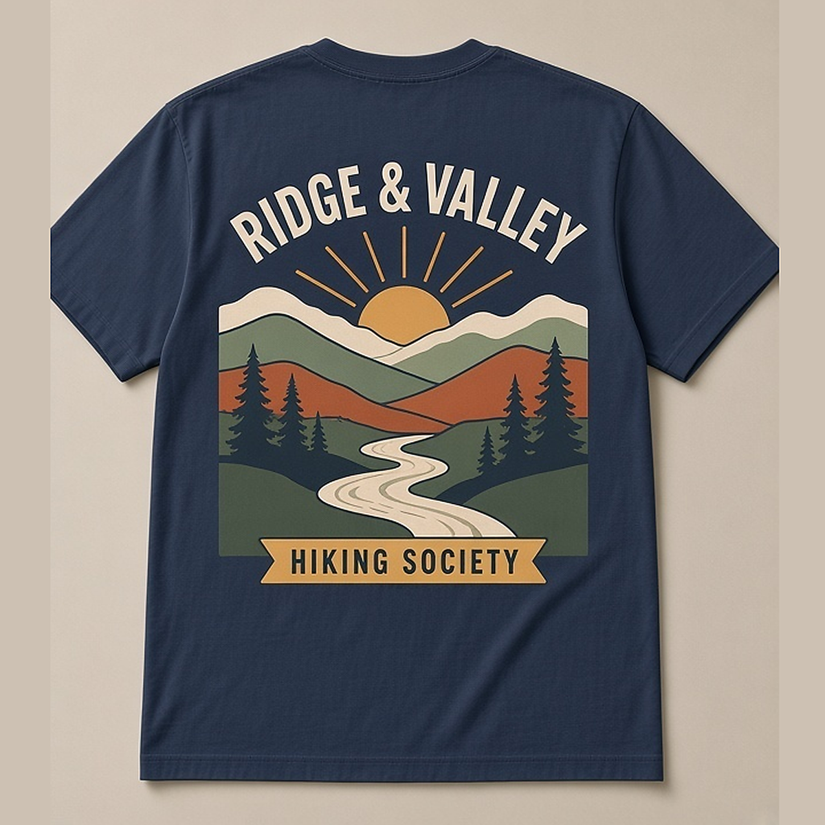 Ridge & Valley · Hiking Society Tee — Back Badge Mockup